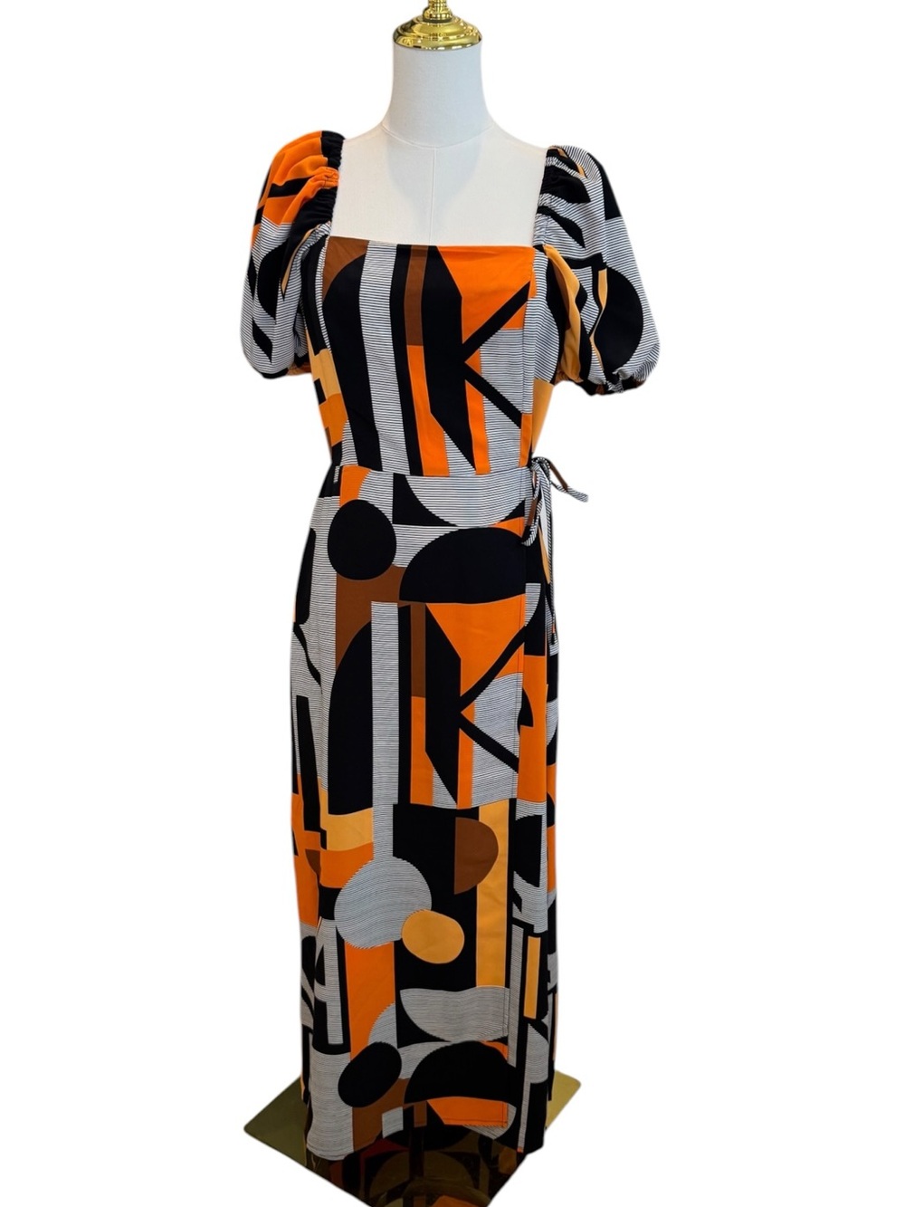 Karl Lagerfeld Orange, Black and Brown Geometric Maxi Dress